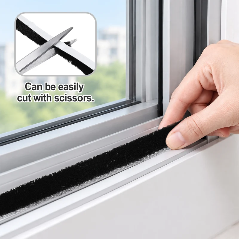 2Pcs Brush Weather Stripping 11/32"x29/32"x24.9Ft Self-Adhesive Seal Strip Black