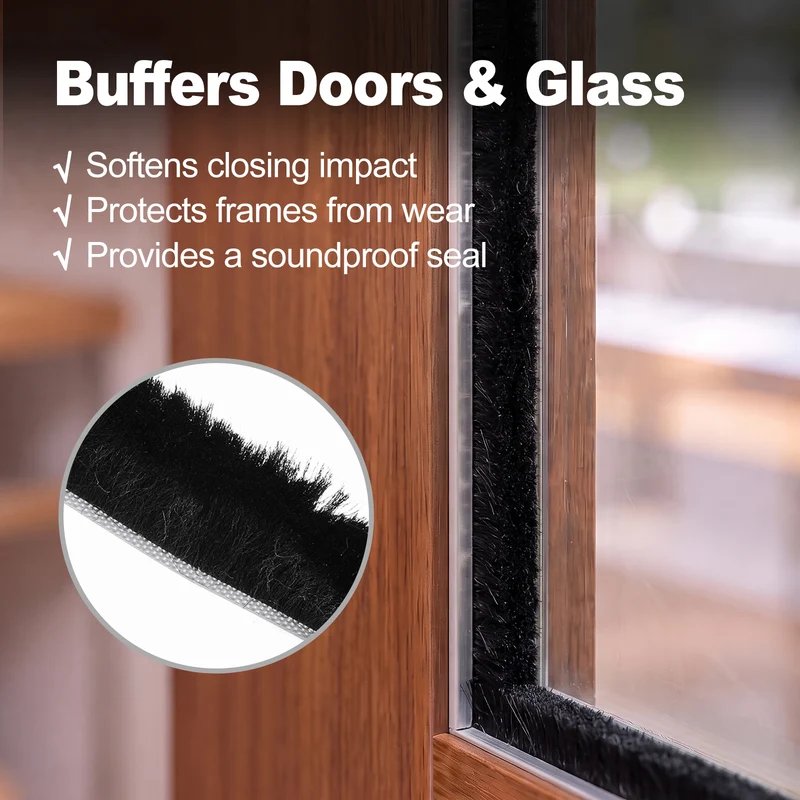 2Pcs Brush Weather Stripping 11/32"x29/32"x24.9Ft Self-Adhesive Seal Strip Black