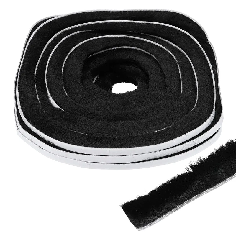 Brush Weather Stripping 11/32"x29/32"x24.9Ft Self-Adhesive Seal Strip Black