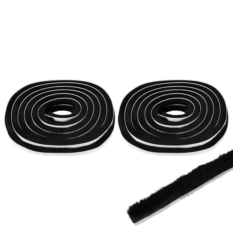 2Pcs Brush Weather Stripping 11/32"x19/32"x24.9Ft Self-Adhesive Seal Strip Black