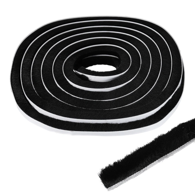 Brush Weather Stripping 11/32"x19/32"x24.9Ft Self-Adhesive Seal Strip Black