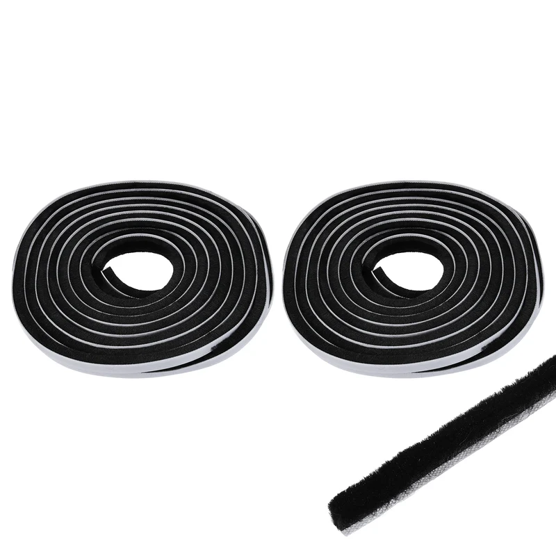 2Pcs Brush Weather Stripping 11/32"x11/32"x24.9Ft Self-Adhesive Seal Strip Black
