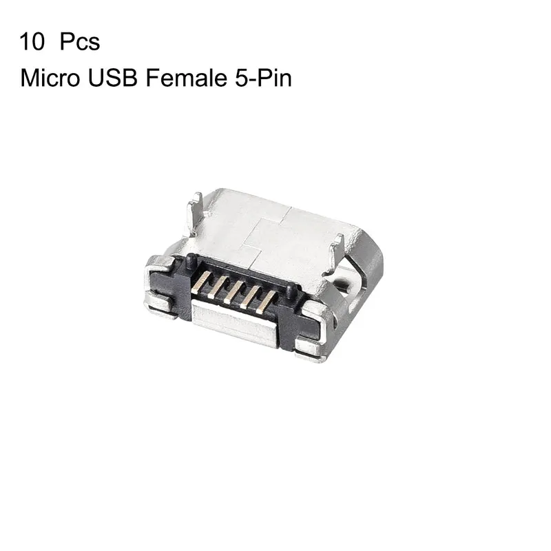 10PCS Micro USB Female Socket Connector, 5-Pin DIP 180 Degree, Repair Adapter