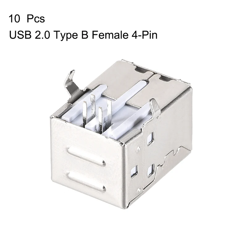 10 PCS USB 2.0 Type B Female Socket Connector Jack Port, 4-Pin DIP 90 Degree Right Angle, Repair Replacement Adapter