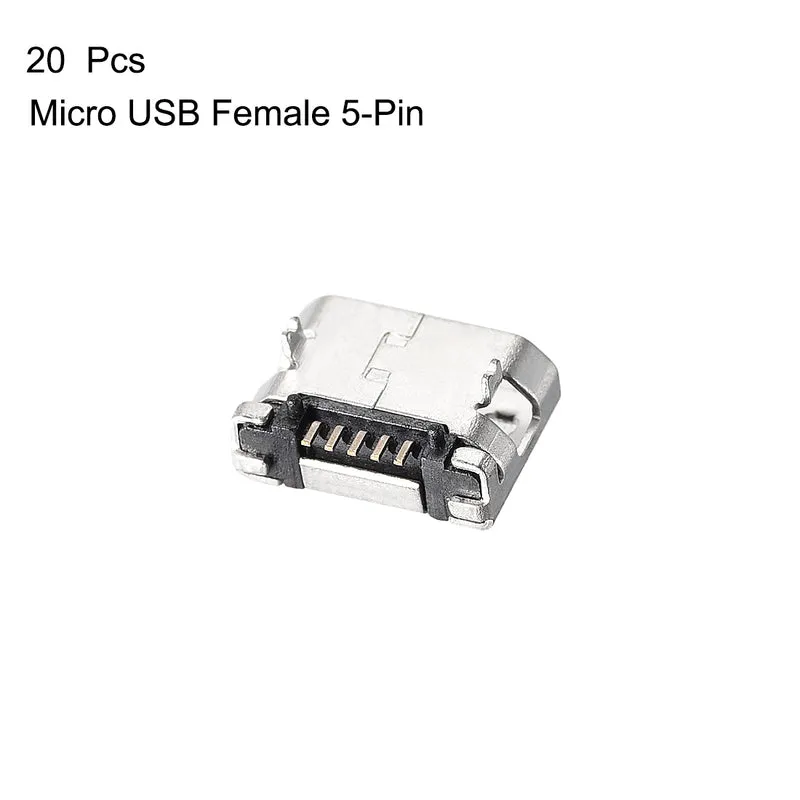 20pcs Micro USB Female Socket Connector Plug 5-Pin 180 Degree Repair Adapter