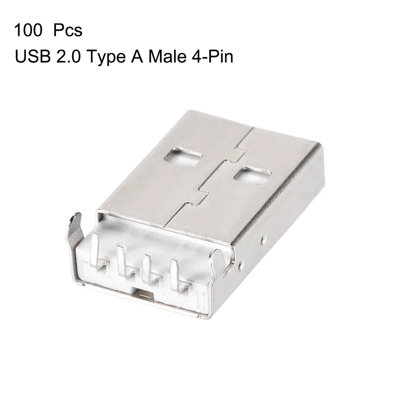 100PCS USB 2.0 Type A Male Socket Connector 4-Pin DIP Jack Socket Connector