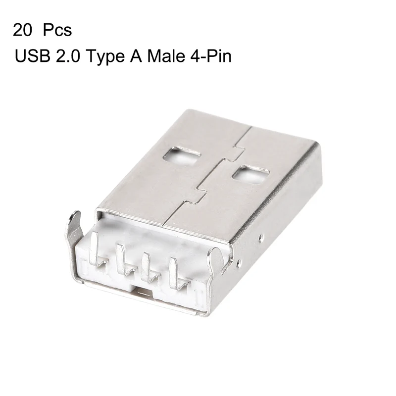 20PCS USB 2.0 Type A Male Socket Connector 4-Pin DIP 90 Degree Repair Adapter