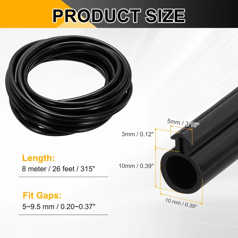 Kerf Weather Stripping Seal Strip Silicone 3/8"Wide Bulb 3/16"Slot 26Ft Black