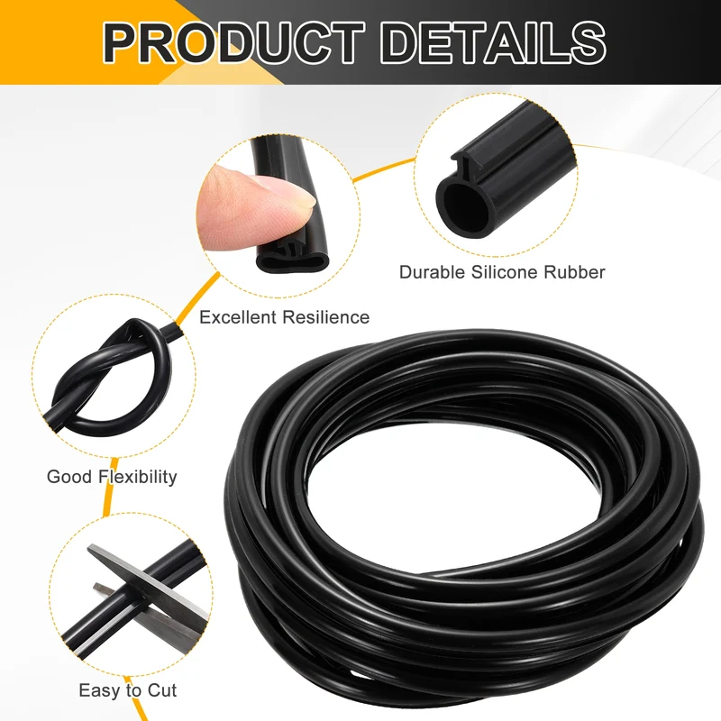 Kerf Weather Stripping Seal Strip Silicone 3/8"Wide Bulb 3/16"Slot 26Ft Black