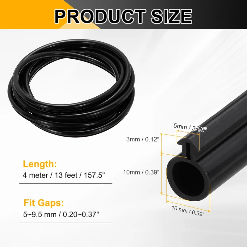 Kerf Weather Stripping Seal Strip Silicone 3/8"Wide Bulb 3/16"Slot 13Ft Black