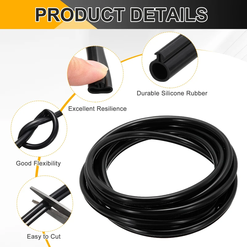 Kerf Weather Stripping Seal Strip Silicone 3/8"Wide Bulb 3/16"Slot 13Ft Black