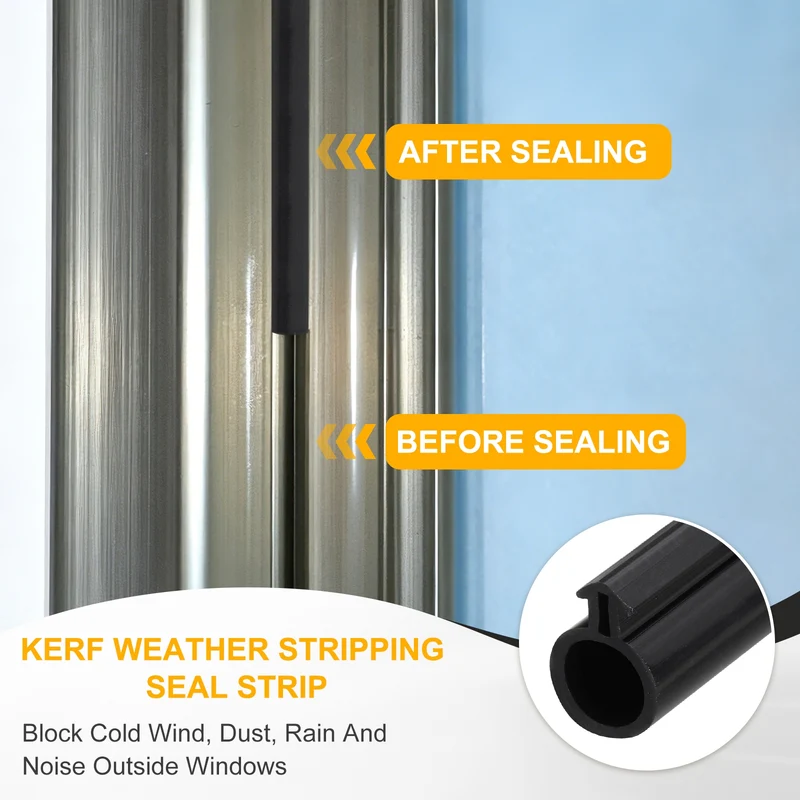 Kerf Weather Stripping Seal Strip Silicone 3/8"Wide Bulb 3/16"Slot 13Ft Black