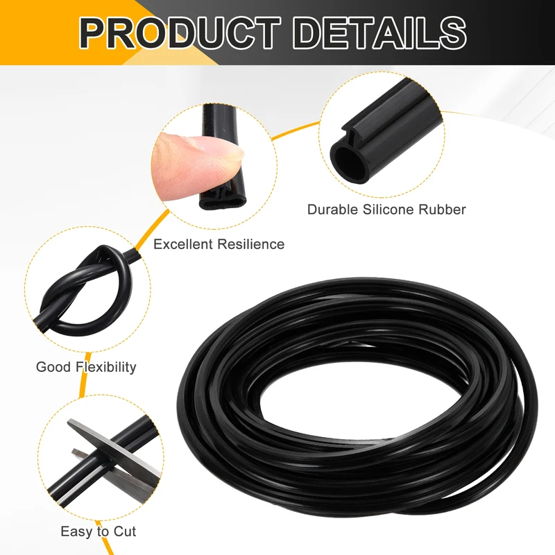 Kerf Weather Stripping Seal Strip Silicone 11/32"Wide Bulb 3/16"Slot 26Ft Black