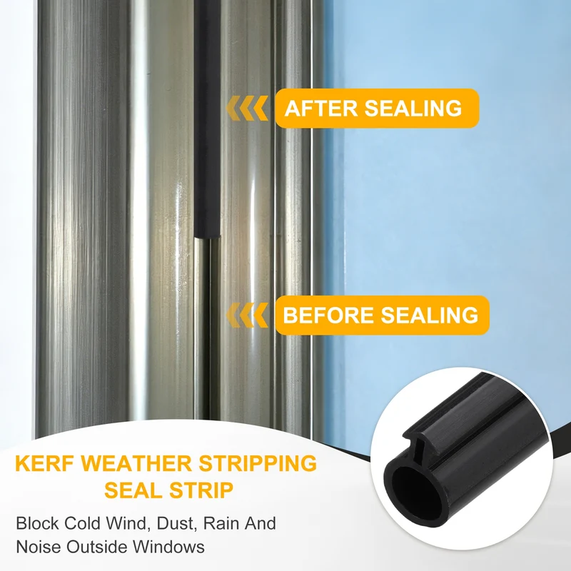 Kerf Weather Stripping Seal Strip Silicone 11/32"Wide Bulb 3/16"Slot 26Ft Black