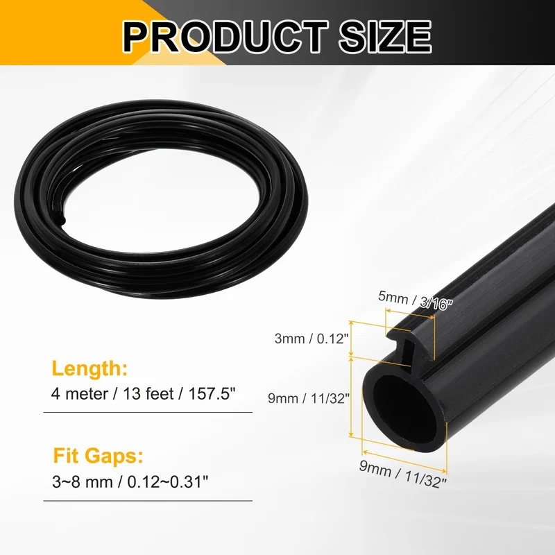 Kerf Weather Stripping Seal Strip Silicone 11/32"Wide Bulb 3/16"Slot 13Ft Black
