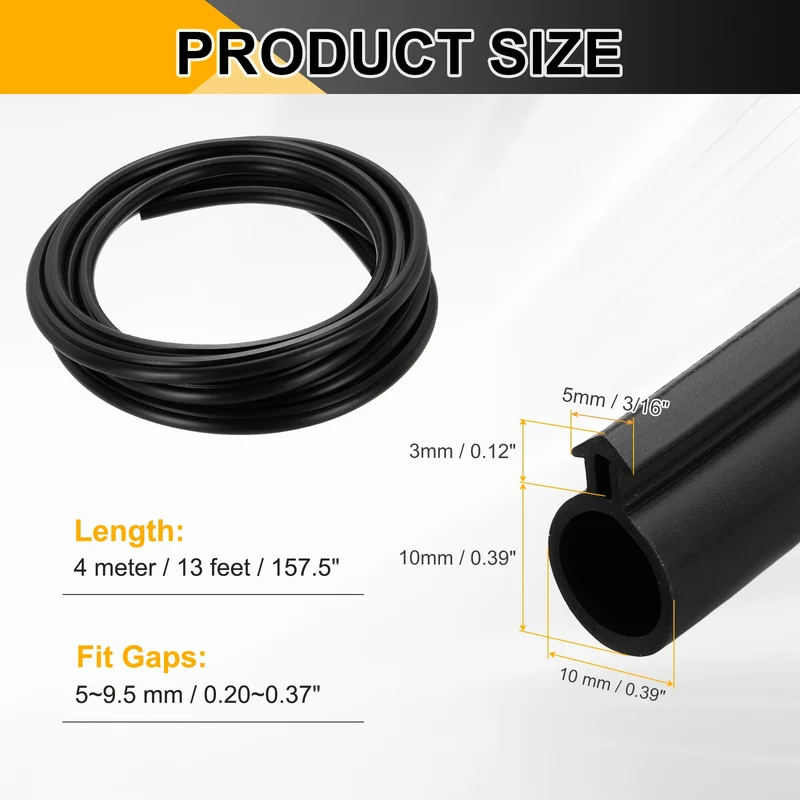 Kerf Weather Stripping Seal Strip TPE 3/8" Wide Bulb for 3/16" Slot 13Ft Black