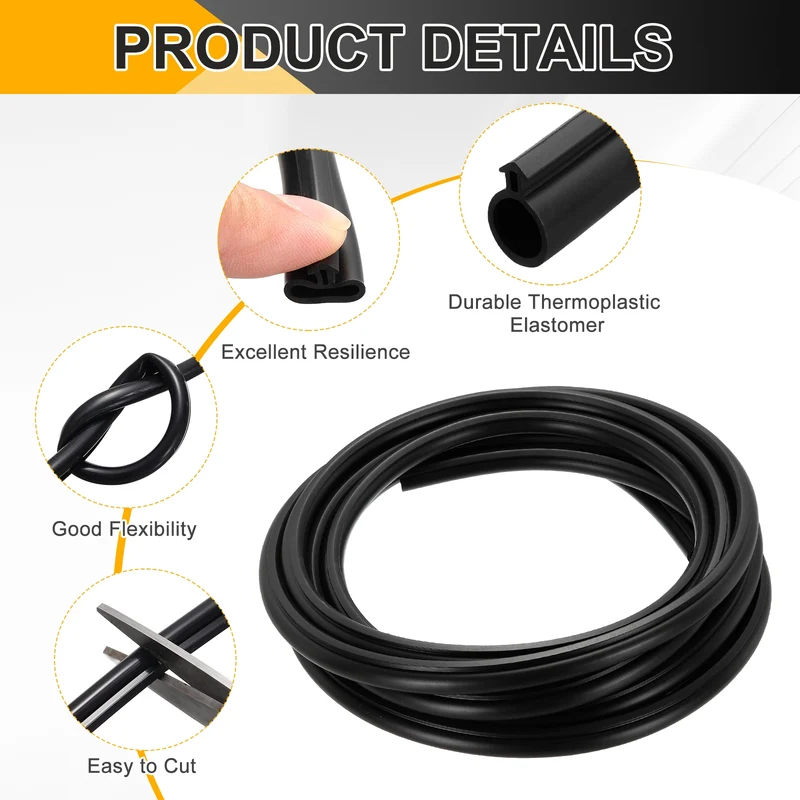 Kerf Weather Stripping Seal Strip TPE 3/8" Wide Bulb for 3/16" Slot 13Ft Black