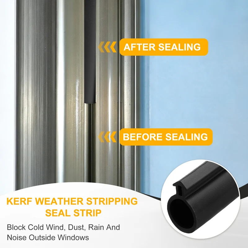 Kerf Weather Stripping Seal Strip TPE 3/8" Wide Bulb for 3/16" Slot 13Ft Black
