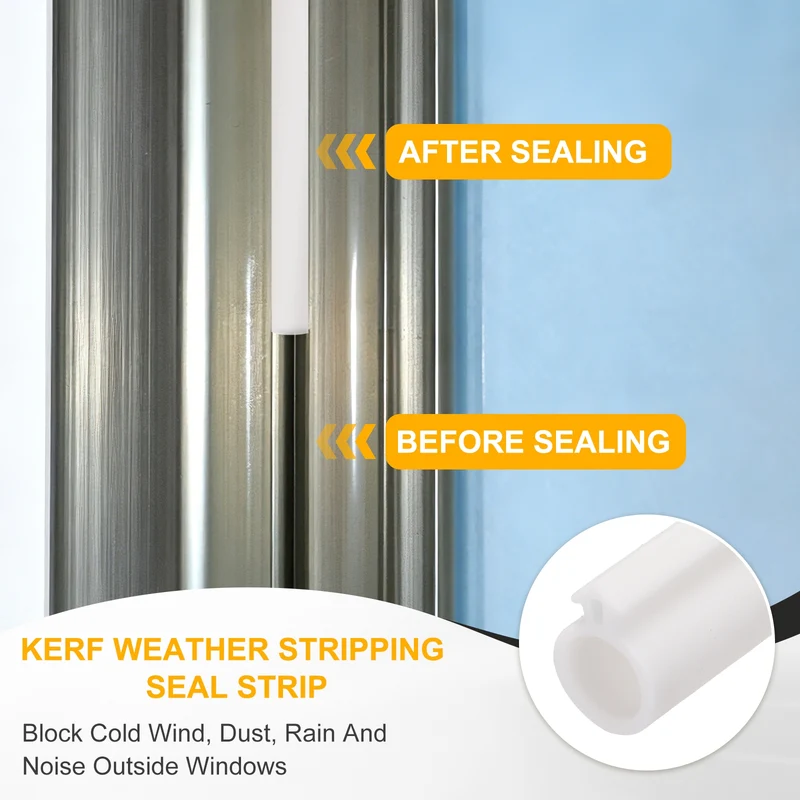 Kerf Weather Stripping Seal Strip TPE 11/32" Wide Bulb for 3/16" Slot 26Ft White