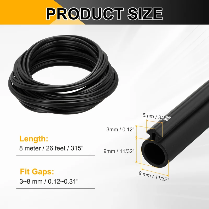 Kerf Weather Stripping Seal Strip TPE 11/32" Wide Bulb for 3/16" Slot 26Ft Black