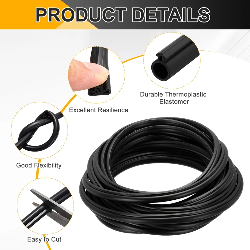 Kerf Weather Stripping Seal Strip TPE 11/32" Wide Bulb for 3/16" Slot 26Ft Black