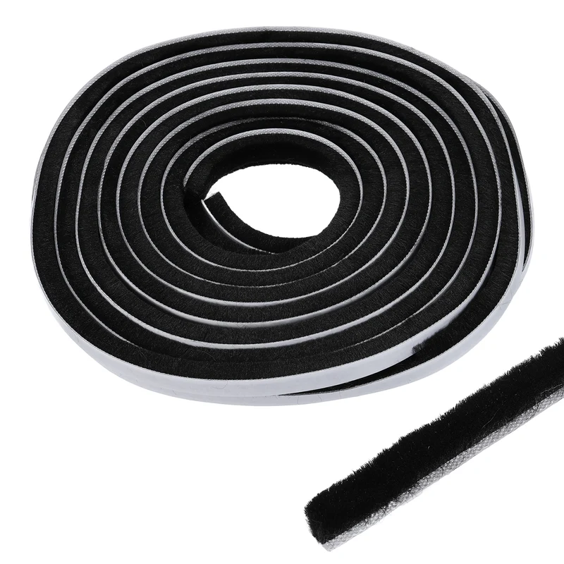 Brush Weather Stripping 11/32"x11/32"x24.9Ft Self-Adhesive Seal Strip Black