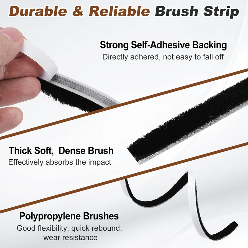 2Pcs Brush Weather Stripping 11/32"x3/16"x24.9Ft Self-Adhesive Seal Strip Black
