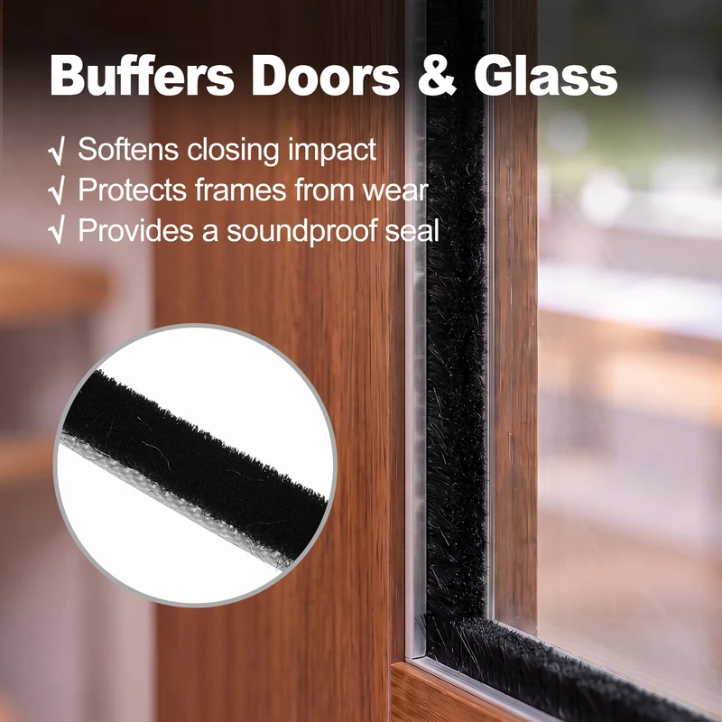 2Pcs Brush Weather Stripping 11/32"x3/16"x24.9Ft Self-Adhesive Seal Strip Black