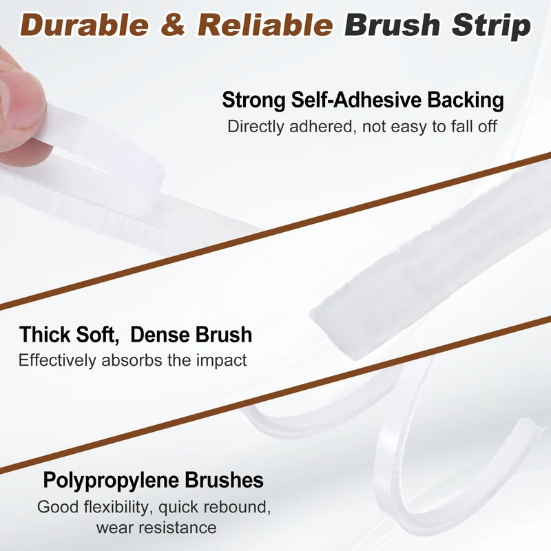 Brush Weather Stripping 11/32"x29/32"x24.9Ft Self-Adhesive Seal Strip White
