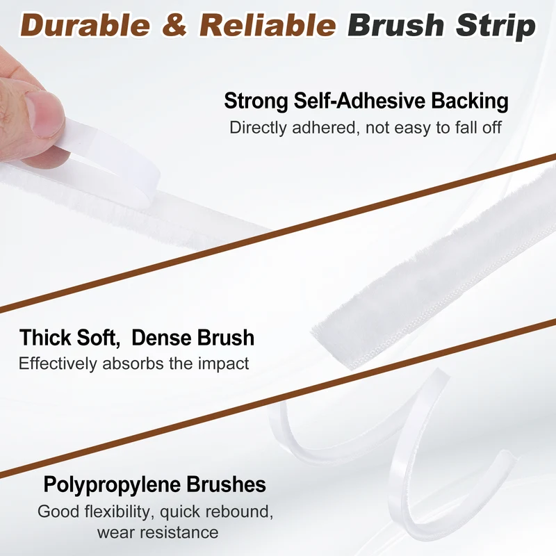 Brush Weather Stripping 11/32"x19/32"x24.9Ft Self-Adhesive Seal Strip White