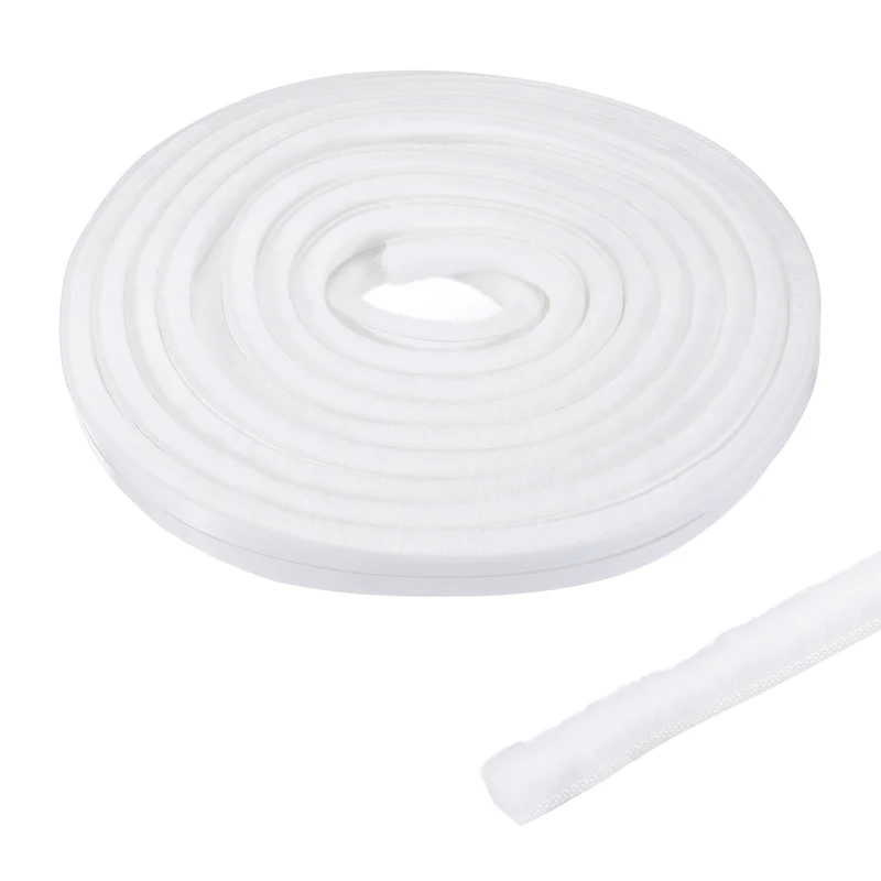 Brush Weather Stripping 11/32"x11/32"x24.9Ft Self-Adhesive Seal Strip White