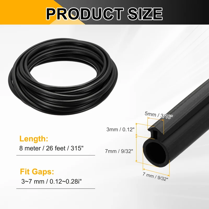 Kerf Weather Stripping Seal Strip TPE 9/32" Wide Bulb for 3/16" Slot 26Ft Black