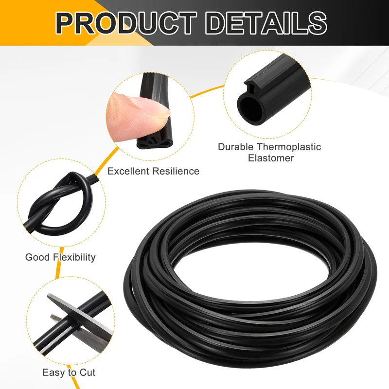 Kerf Weather Stripping Seal Strip TPE 9/32" Wide Bulb for 3/16" Slot 26Ft Black