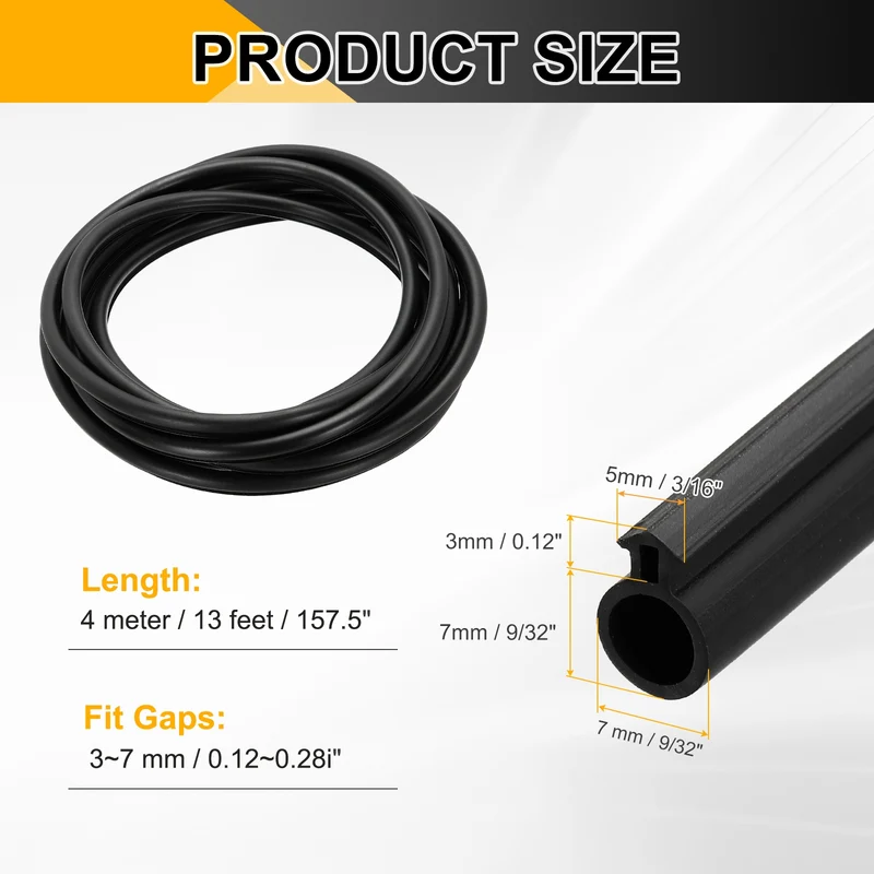 Kerf Weather Stripping Seal Strip TPE 9/32" Wide Bulb for 3/16" Slot 13Ft Black