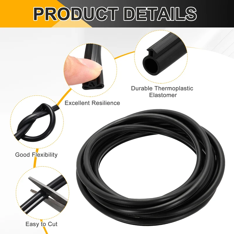 Kerf Weather Stripping Seal Strip TPE 9/32" Wide Bulb for 3/16" Slot 13Ft Black
