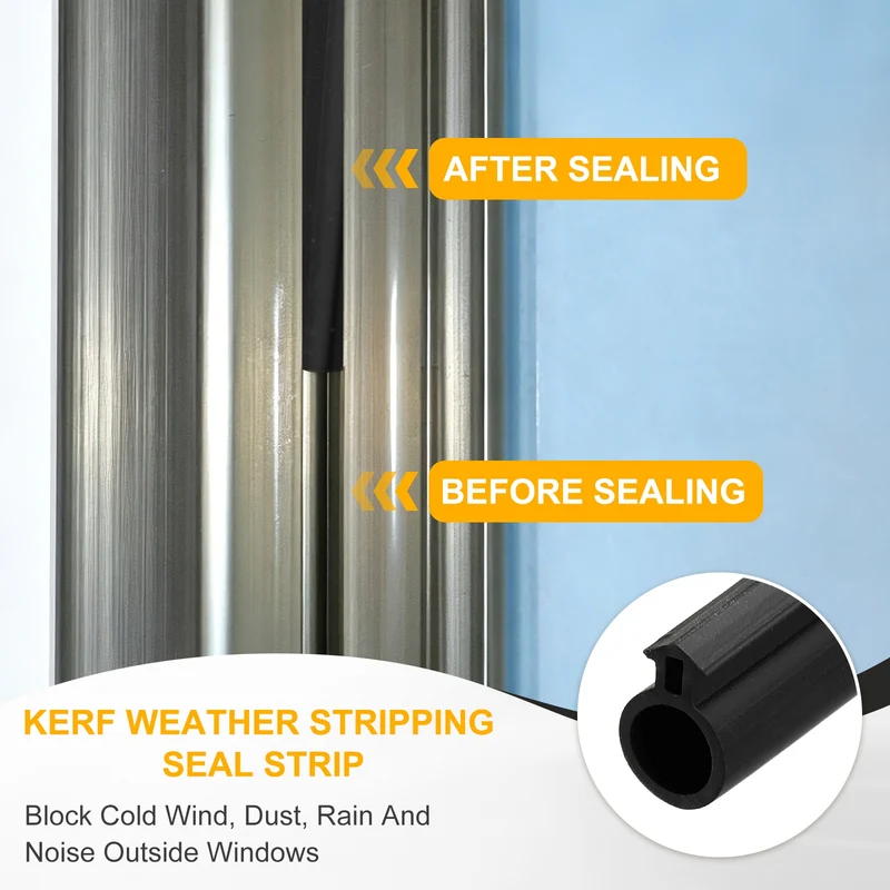 Kerf Weather Stripping Seal Strip TPE 9/32" Wide Bulb for 3/16" Slot 13Ft Black