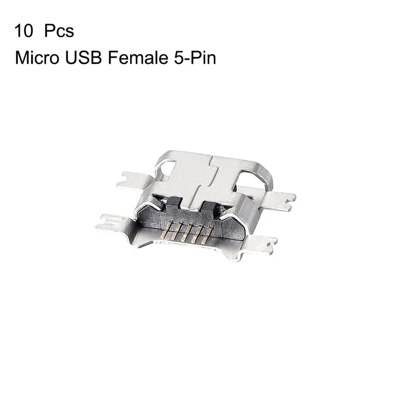 10 PCS Micro USB Female Socket Connector Jack Port, 5- Pin DIP 180 Degree, Replacement Adapter