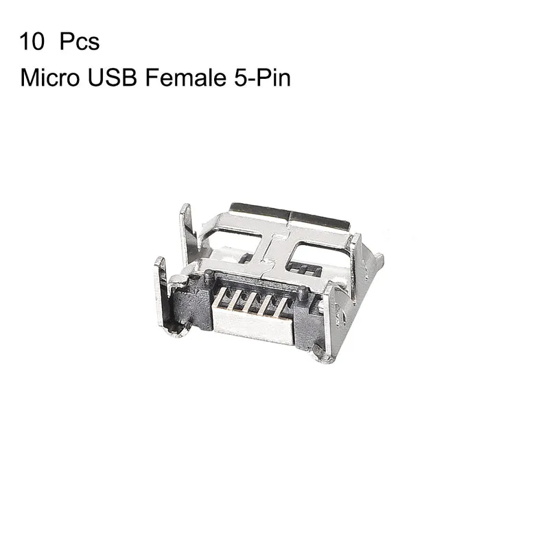 10 PCS Micro USB Female Socket Connector Jack Port, 5-Pin DIP 180 Degree, Replacement Adapter