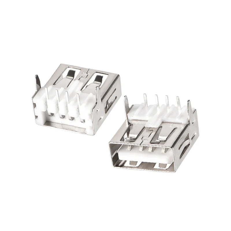 50PCS USB 2.0 Type A Female Socket Connector Port, 4-Pin Right Angle Adapter