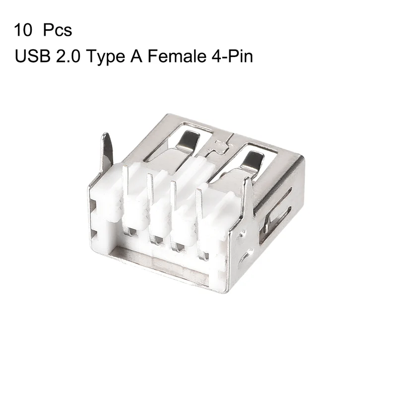 10PCS USB 2.0 Type A Female Socket Connector Port, 4-Pin Right Angle Adapter