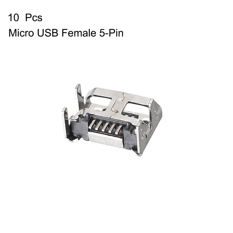 10PCS Micro USB Female Socket Connector Jack Port, 5-Pin DIP 180 Degree, Repair Replacement Adapter