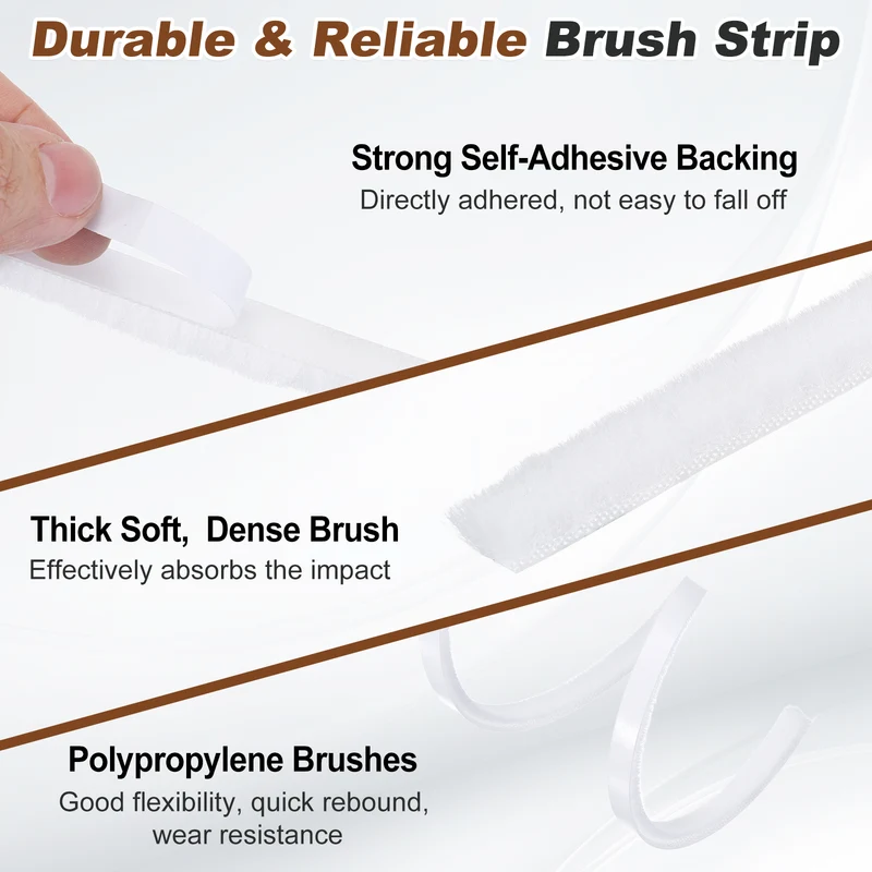 2Pcs Brush Weather Stripping 9/32"x15/32"x24.9Ft Self-Adhesive Seal Strip White