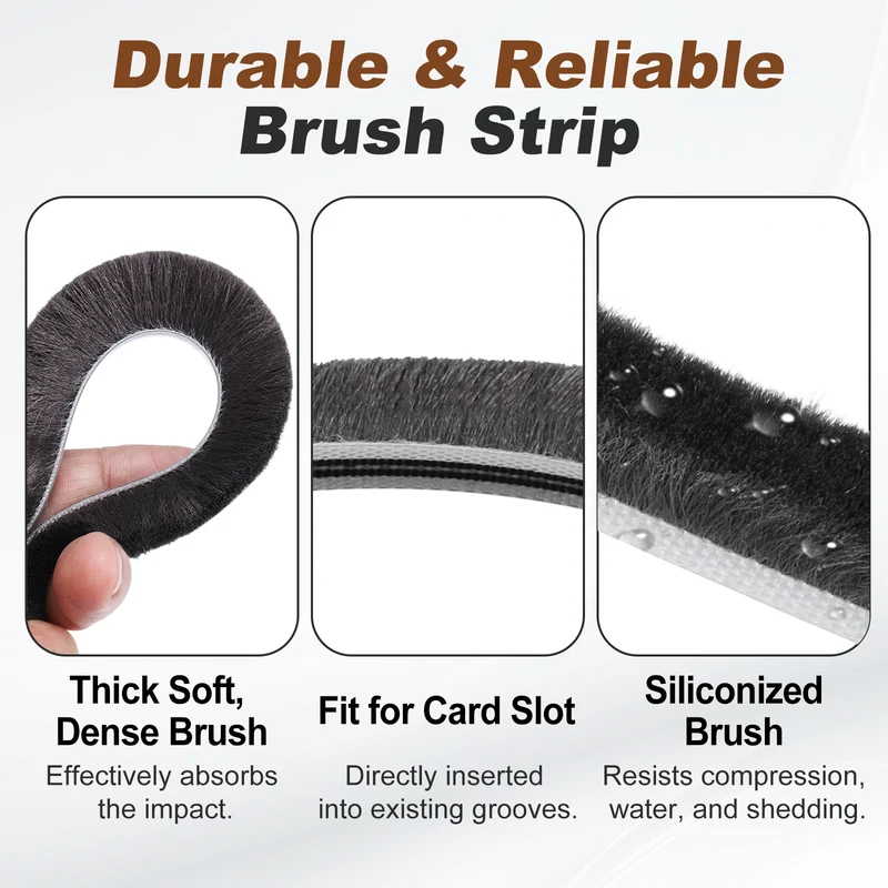 Brush Weather Stripping 9/32" x 15/32" x 24.6ft Card-Slot Seal Strip Gray