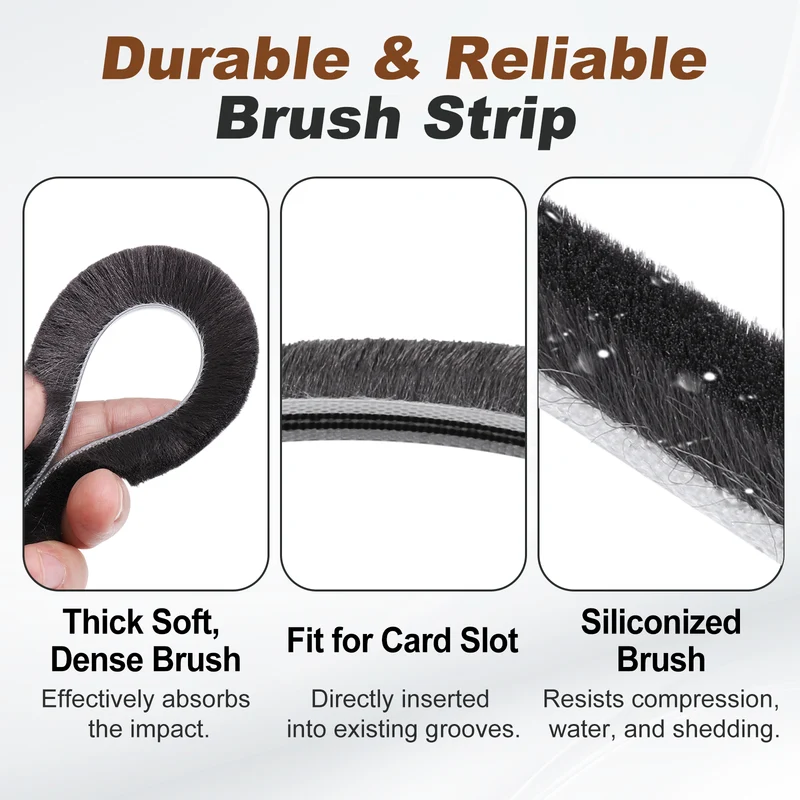 2Pcs Brush Weather Stripping 9/32" x 3/8" x 24.6ft Card-Slot Seal Strip Gray