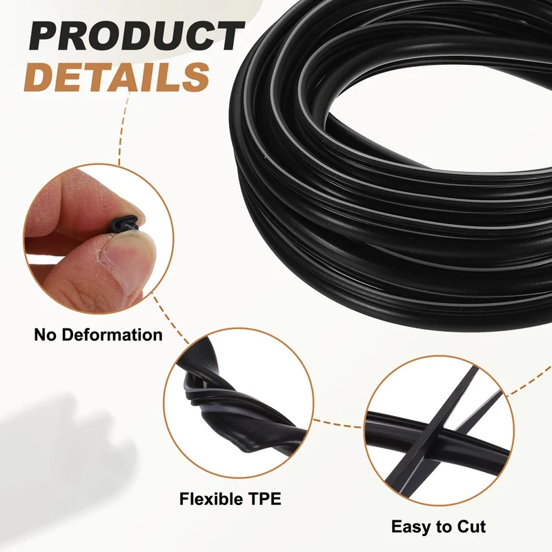 Window Weatherstrip Seal (10ft x 1/4") - Bulb Bubble Kerf Weatherstrip, Black