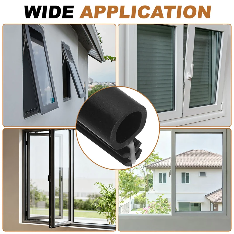 Window Weatherstrip Seal (10ft x 1/4") - Bulb Bubble Kerf Weatherstrip, Black