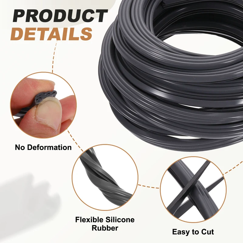 Kerf Weather Stripping Seal Strip (16.4ft x 11/32") - Three Door Kerf, Gray