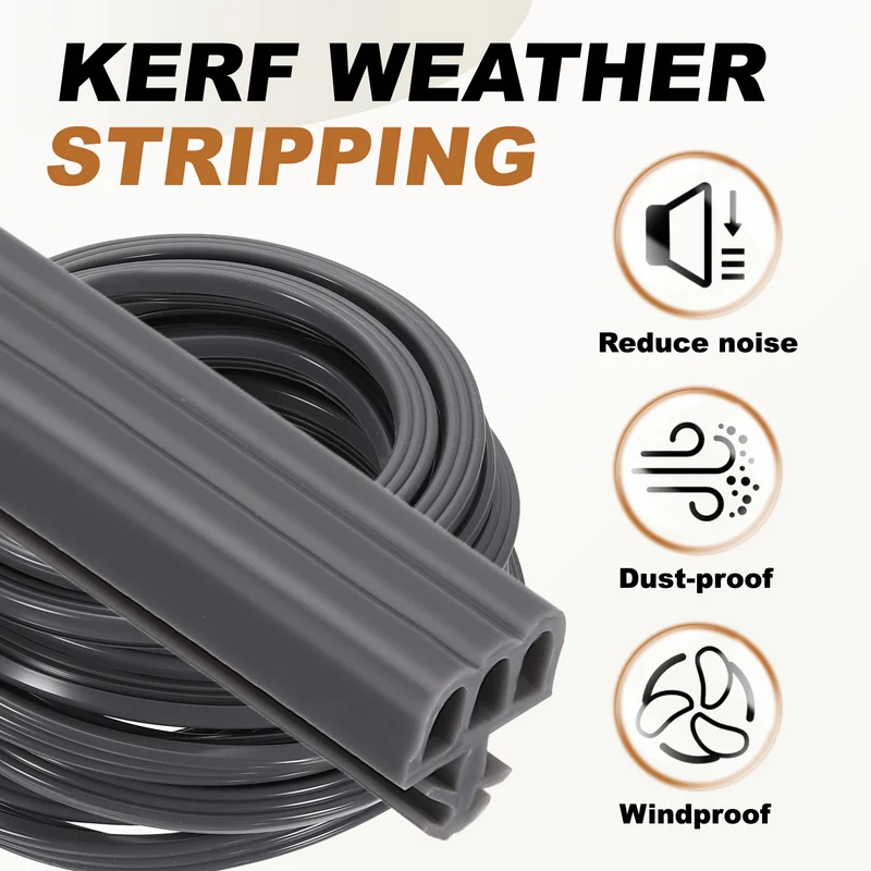 Kerf Weather Stripping Seal Strip (16.4ft x 11/32") - Three Door Kerf, Gray