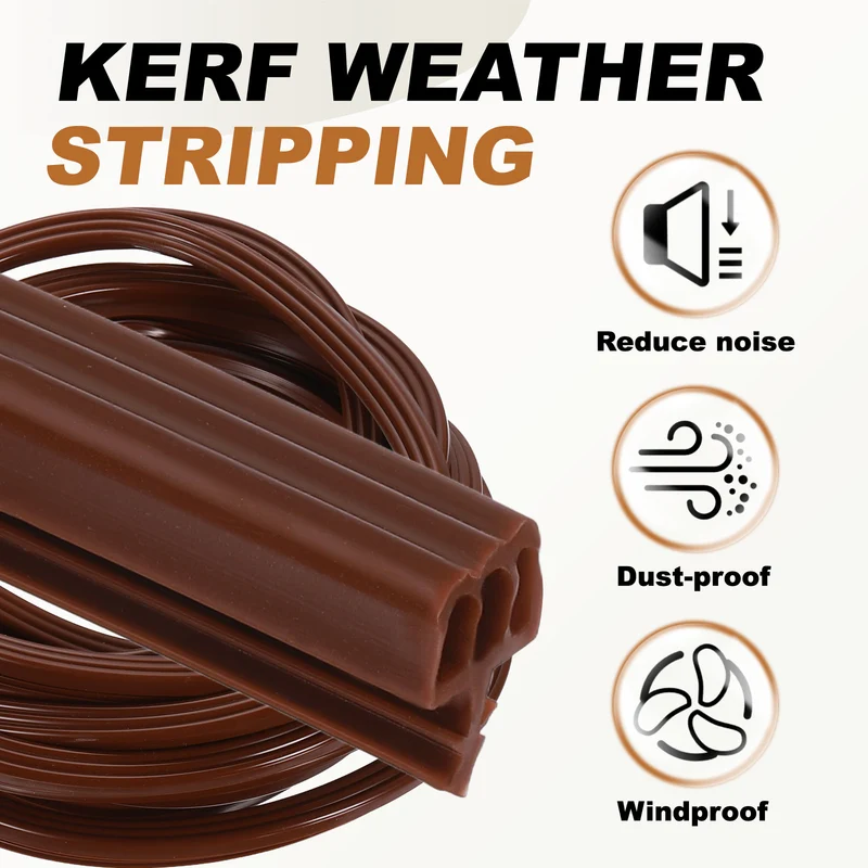 Kerf Weather Stripping Seal Strip(16.4ft x 11/32") - 2Pcs Three Door Kerf, Brown