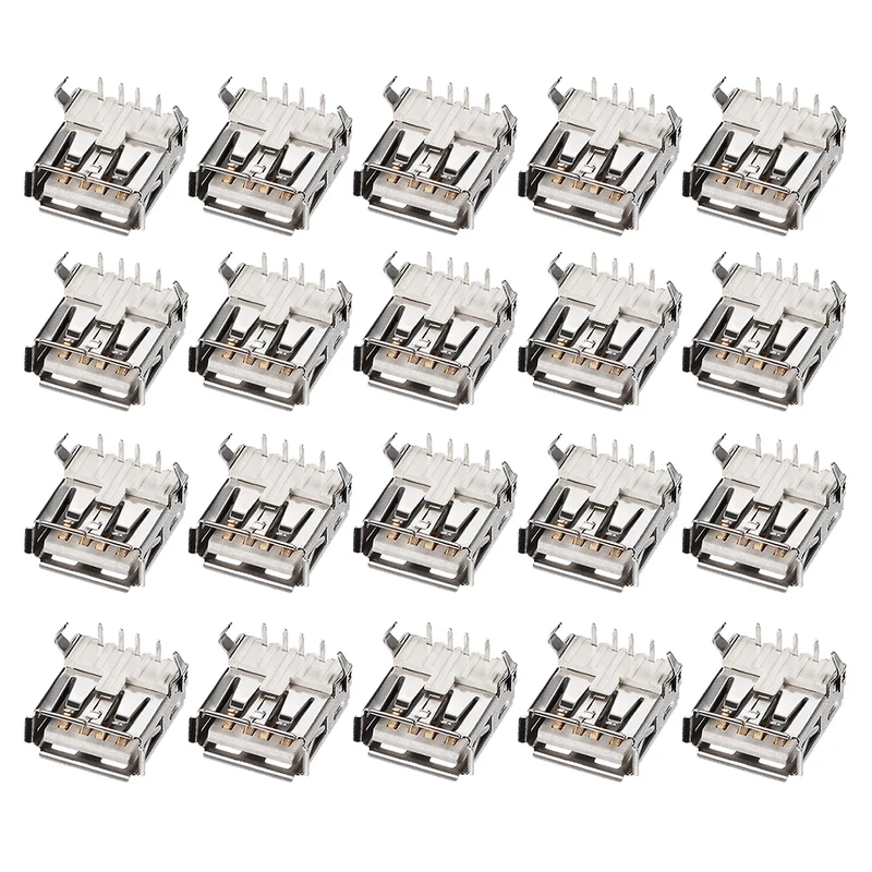 PCB USB Connector Type-A 2.0 Female Jack 90 Degree Horizontal Insert 20pcs